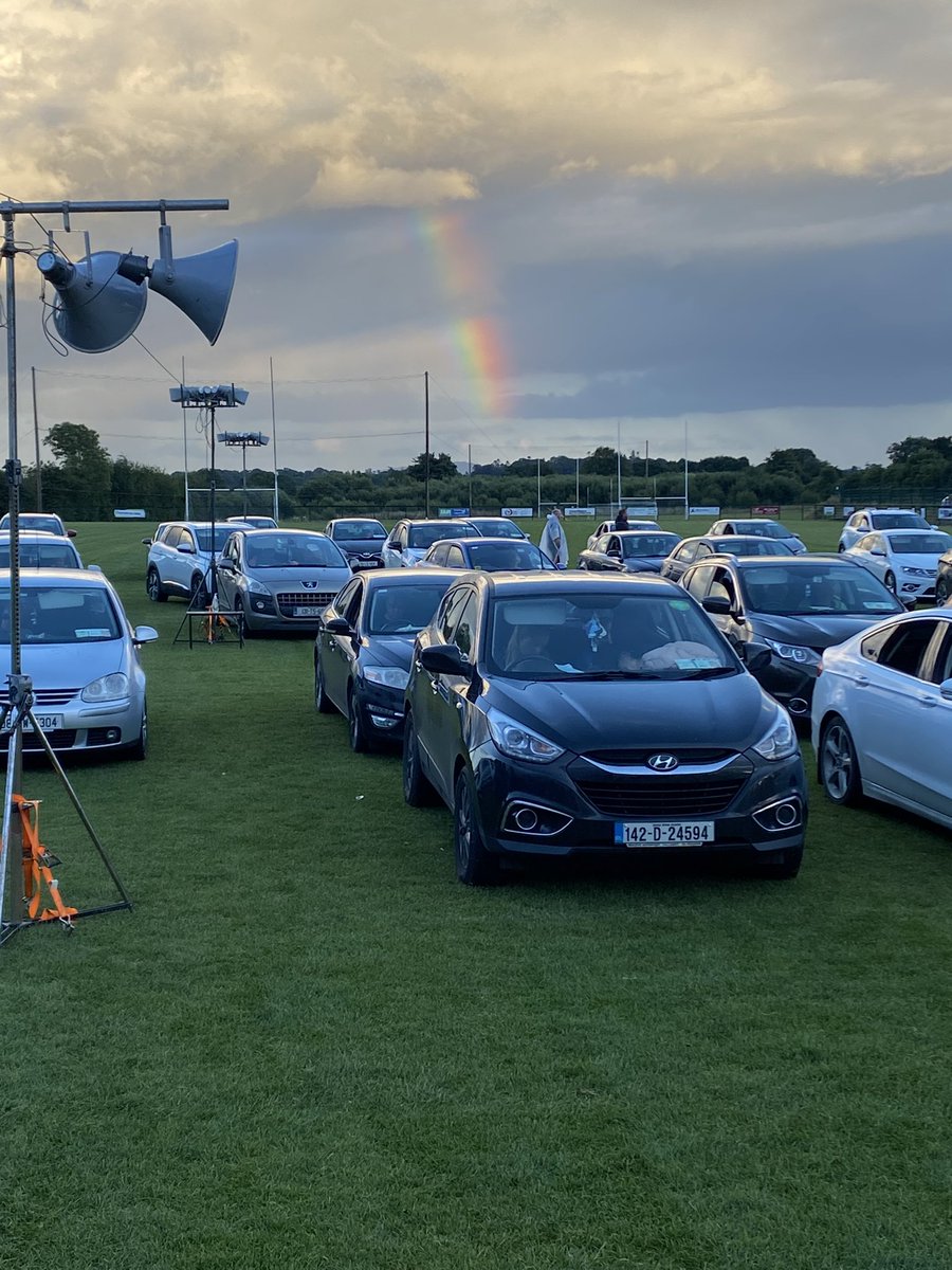 pat_deering's tweet photo. Rainbow over the cars at the Rathvilly drive in Bingo, who has the lucky car? #driveinbingo https://t.co/3sPnxYEyHX