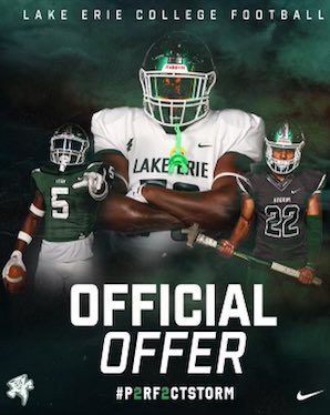 After a great call with <a href="/CoachBWilson_/">Blake Wilson</a>  I’m blessed to receive my first offer from Lake Erie College! 
<a href="/LakeErieFB/">Lake Erie Storm Football</a> @CoachMurphyLEC