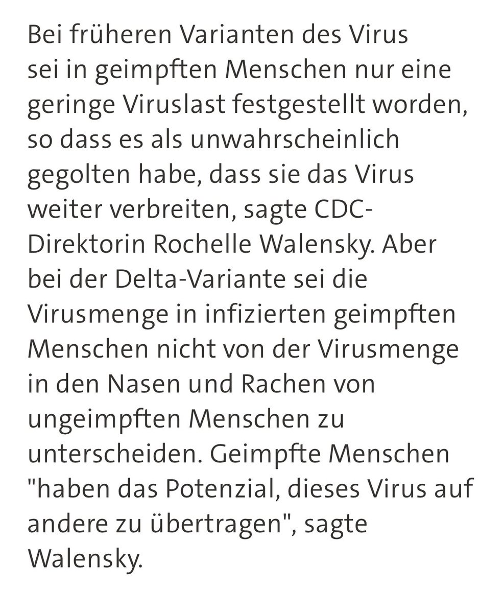 Impfapartheid durchzusetzen wird schwierig: 

Vollständig Geimpfte sind genau so infektiös wie Ungeimpfte!

#ImpfenRettetLeben ist demnach Stuss.

tagesschau.de/newsticker/liv…