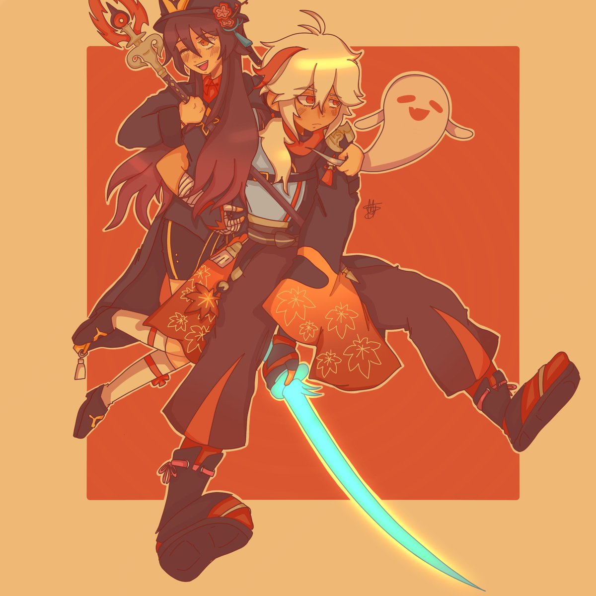 bvntao's tweet photo. ME AND @G0ROAKECHI !! We da coolest 😈😈 #GenshinImpact #genshinart #hutao #KaedeharaKazuha #besties https://t.co/wVSe2KYPc7