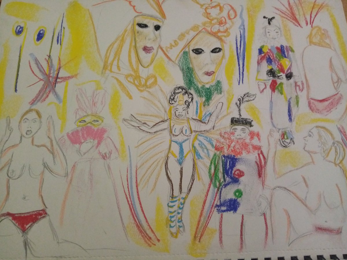 foxglove1977's tweet photo. Thanks to @AnnaFCSmith and @ArtDiscussTERM for this eve's inspiring carnival-themed class. #beginnersart https://t.co/7uRp6vgcYq
