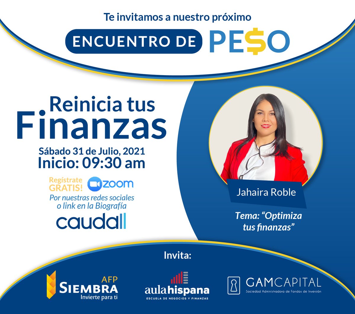 caudallrd's tweet photo. Acompáñanos este sábado 31 de julio a las 9:30AM junto a Jahaira Roble y aprende como organizar y optimizar tus finanzas💸 con el apoyo de @AFPSiembra @aulahispana @Gam_Capital 

Regístrate GRATIS dando click https://t.co/8byU3hwzT9 https://t.co/NJun3o72Ob