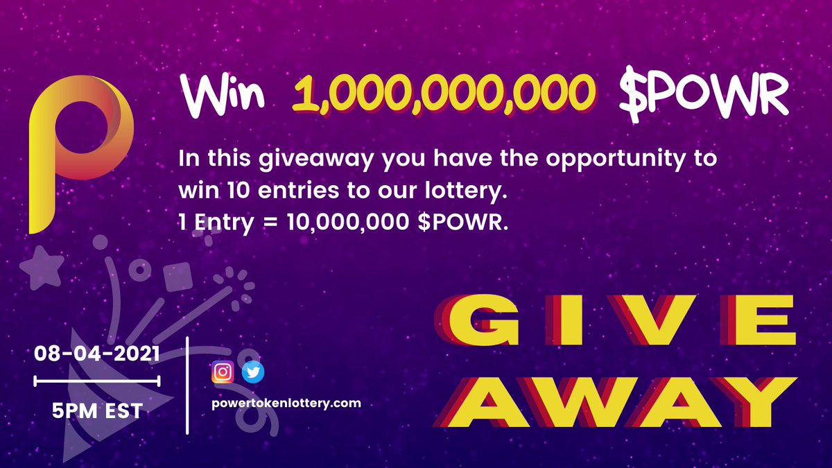POWRLOTTERY's tweet photo. 🚨  MASSIVE $POWR GIVEAWAY 🚨 

#PowerToken is giving away 1 billion in $POWR 💰

Click the link below to enter one of our biggest giveaway yet!

https://t.co/oaXvrXtzB2 https://t.co/cMxXRfjbIN
