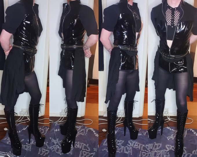 Mmm I'm loving this look   New skirt came yesterday, love how it looks tucked in, probably going to modify<a href="/tag/stockings"class="tags"><span>#stockings</span></a><a href="/tag/heels"class="tags"><span>#heels</span></a><a href="/tag/fetish"class="tags"><span>#fetish</span></a><a href="/tag/skirt"class="tags"><span>#skirt</span></a><a href="/tag/pvc"class="tags"><span>#pvc</span></a><a href="/tag/pleaserboots"class="tags"><span>#pleaserboots</span></a>