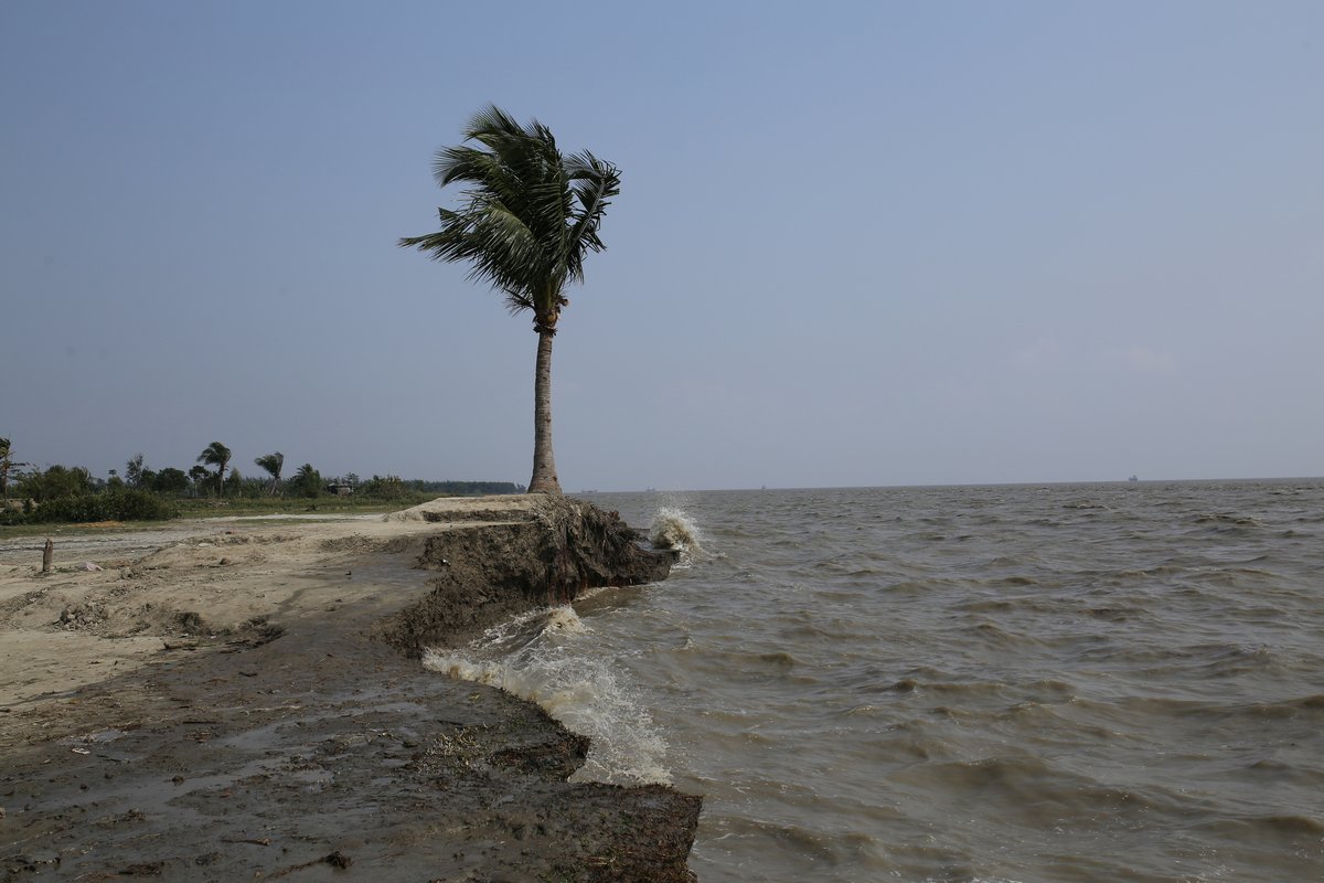 windy beach with impending flood. 