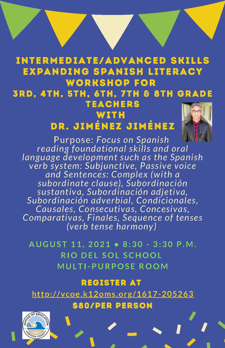 DrLeticiaQRamos's tweet photo. Breaking News for 3rd, 4th, 5th, 6th, 7th &amp; 8th Grade Educators! Read all about it! Spanish Literacy sessions!!! If you are looking to expand your Spanish skills or those of your students, see here for more detailed information...@VenturaCOE @Drmorales5600 @brown914 @echolreves https://t.co/oIY3t0nP4g