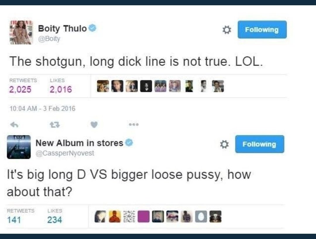 <a href="/Boity/">Boity Thulo</a> <a href="/casspernyovest/">Don Billiato</a> 😂 😂 😂 Mjolo its nonsense
