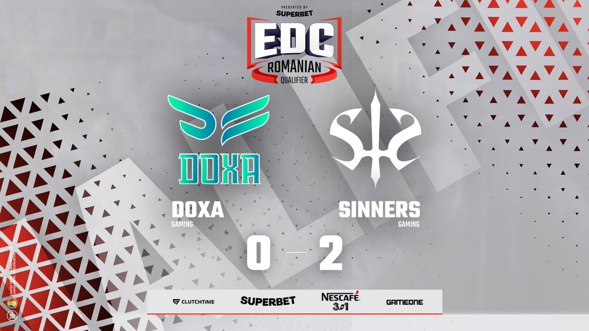 Felicitări celor de la #SinnerSro pentru calificarea în semifinalele turneului EDC Romanian Qualifier presented by Superbet &amp; fueled by NESCAFE 3in1

#SUPERBET #NESCAFE 3in1