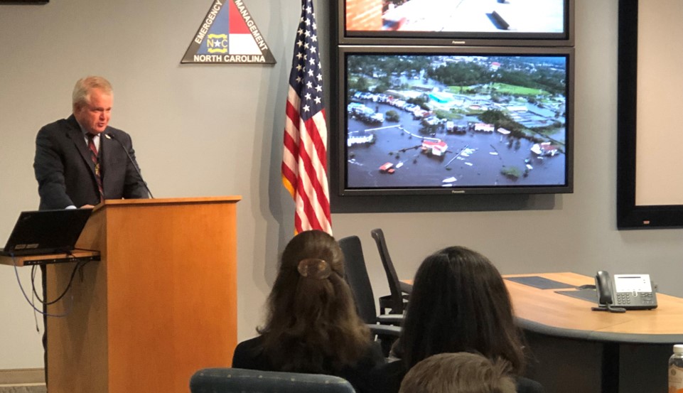 NCEmergency's tweet image. The emergency management community roasted &amp;amp; toasted @NCEmergency Director Mike Sprayberry today as he retires from 42+ years of state service. &quot;Uncle Mike&quot; led NC through 19 state &amp;amp; 11 federally declared disasters (including Hurricanes Matthew &amp;amp; Florence). Good luck! #WeAreNCDPS