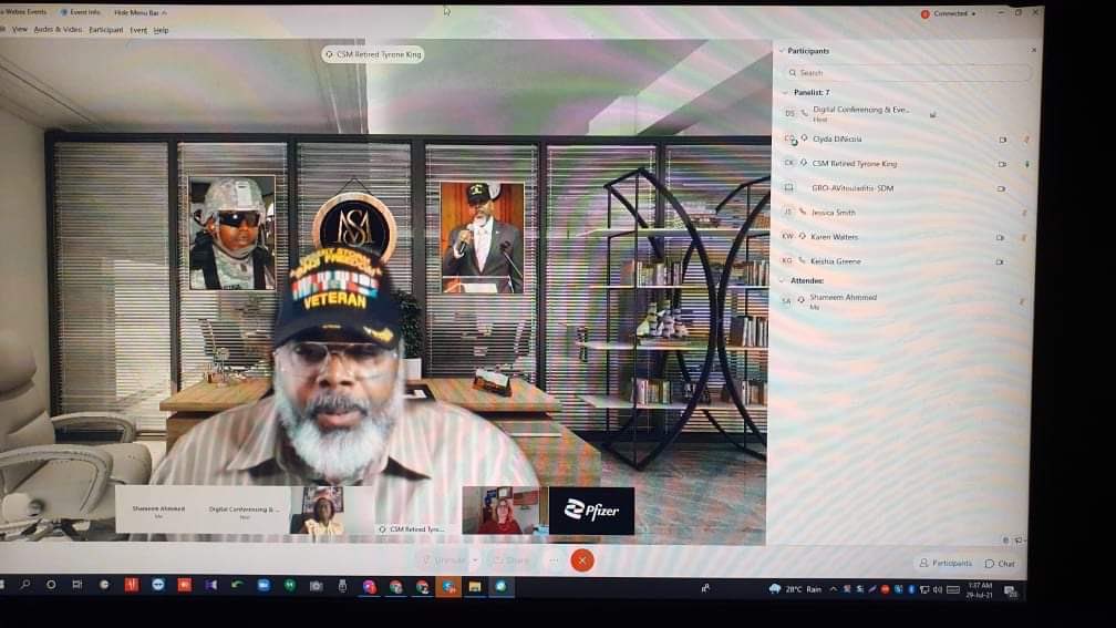 Soldiers4Life_'s tweet photo. Just Completed My Keynote Speech To Pfizer Global Workforce Across Planet. My Uncle Leon Tatum And The Other Buffaloe Soldiiers Are Smiling From Heaven.  Join Me Tonight 7:00pm EST For My Presentation To The General Public On Zoom. Click The Link Below 
 https://t.co/rZO1SCEcyn https://t.co/r7hsnGOdH8
