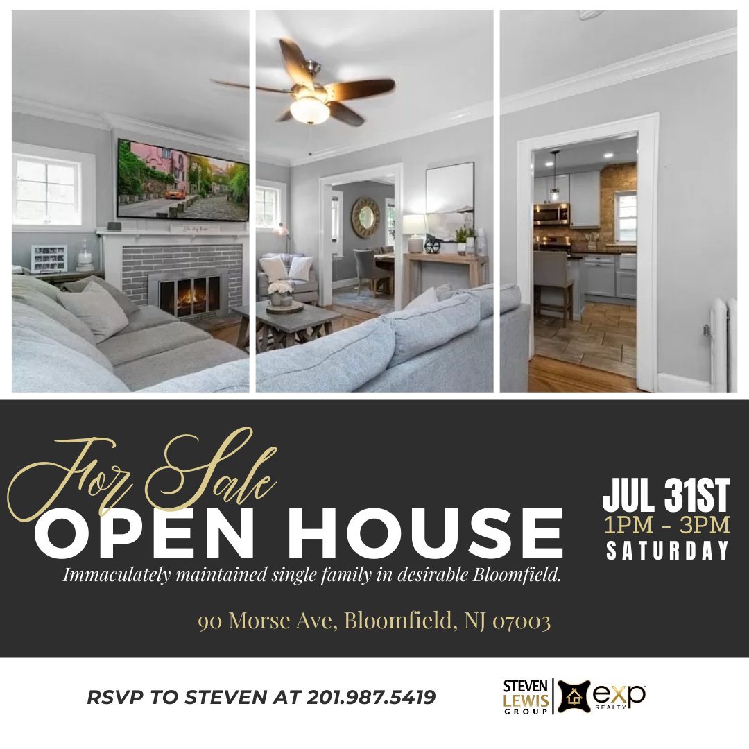 StevenLewisGrp's tweet photo. 🏡 Come join us this weekend in Bloomfield!! 🏡      
    
📆 Stop by this Saturday and Sunday from 1:00-3:00 PM!  
                                  
📍 90 Morse Ave, Bloomfield, NJ 07003 
🛏 3 Bedroom                          
🛀 1.5 Bathroom  
📐 1,334 sqft https://t.co/RxUU6T0uKP