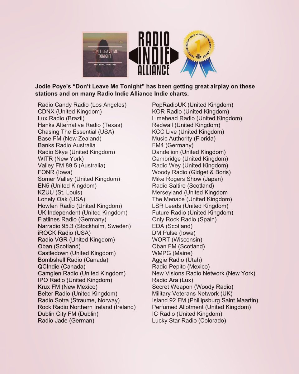 Jodie Poye (@jodie_poye) on Twitter photo Absolutely blown away thank you <a href="/radiocandymedia/">Radio Candy Media</a> for campaigning this track, I can’t recommend them enough, and a massive thank you to all the stations for giving our track air time super grateful 🙏💖 Absolutely blown away thank you <a href="/radiocandymedia/">Radio Candy Media</a> for campaigning this track, I can’t recommend them enough, and a massive thank you to all the stations for giving our track air time super grateful 🙏💖