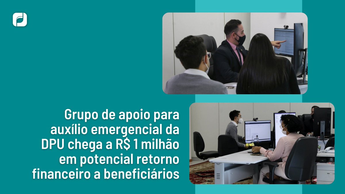 O Grupo de Ações Estratégicas em demandas de auxílio financeiro emergencial da DPU atingiu hoje a marca de R$ 1 milhão em potencial retorno financeiro a beneficiários, a partir de casos encaminhados com sugestão de resolução judicial. Saiba como funciona: bit.ly/3rDwsdS