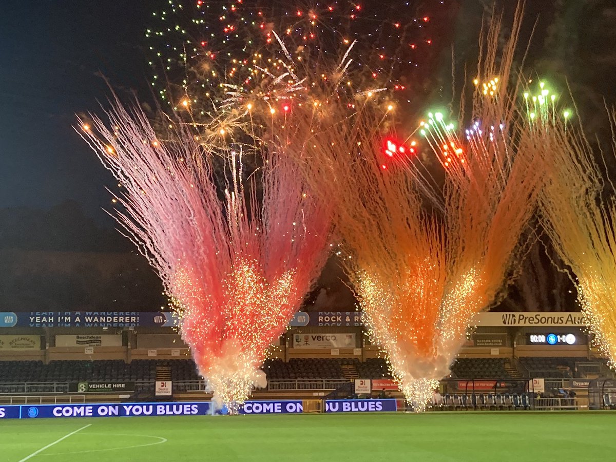 kirsten_hesketh's tweet photo. Fireworks at Adams Park. It's good to be back. @wwfcofficial #chairboys https://t.co/rplNgQE97X