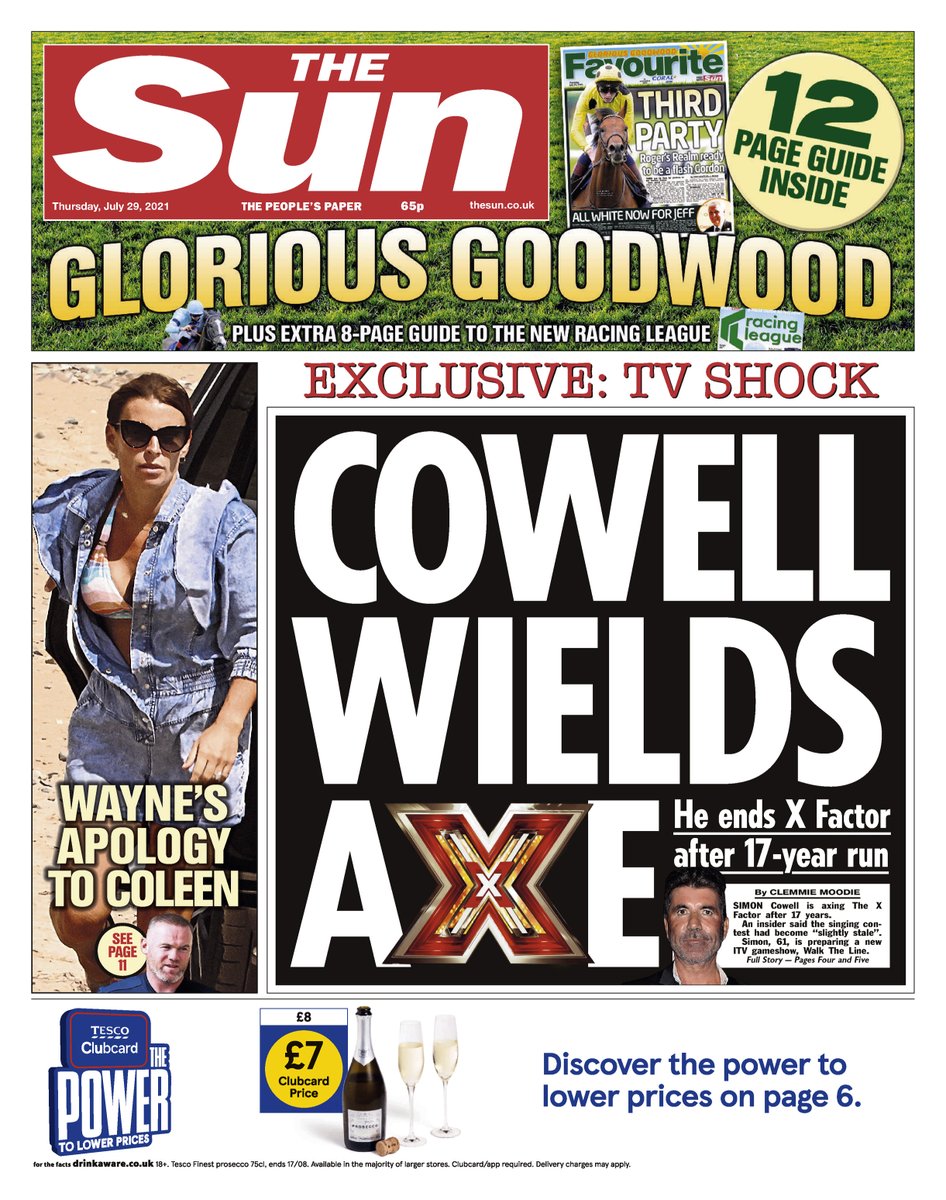 Tomorrow's front page Simon Cowell is axing The X Factor after 17 years