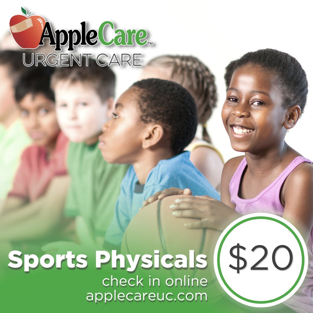 AppleCareDoctor's tweet photo. 🍎It's almost time to go back to school! Sports physicals are just $20 at AppleCare Urgent Care. 
✅Find a location near you and book a sports physical for your child today: https://t.co/vS9fjm1CQe
#applecareurgentcare #applecare #urgentcare #backtoschool #sportsphysical https://t.co/GCJAW7EJRp