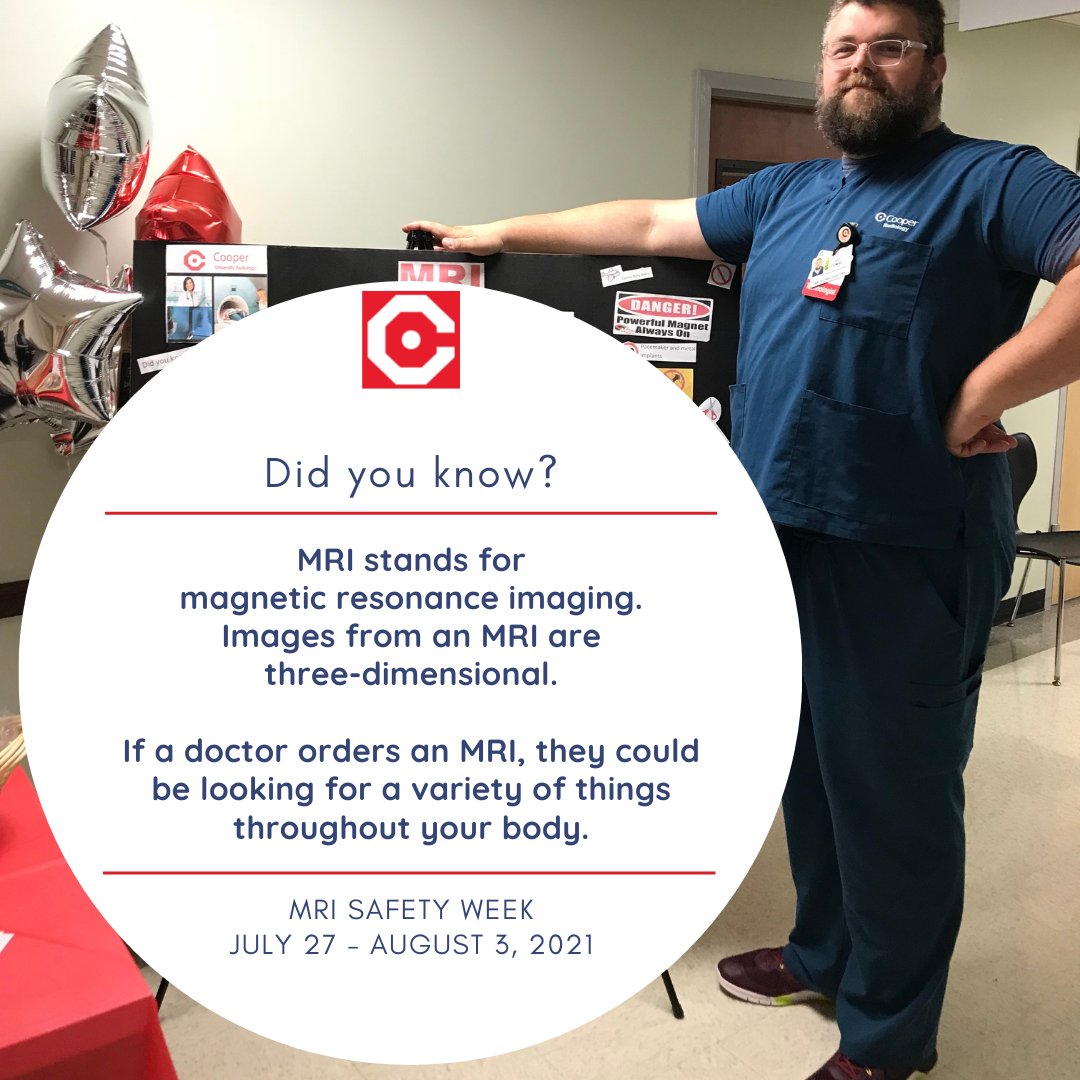 CooperHealthNJ's tweet photo. This week is #MRISafetyWeek! MRI technology is a powerful tool in patient care. Read more about how #MRI technology works &amp; how our Cooper team keeps our patients and team healthy and safe around the MRI magnets: https://t.co/k0x5X8QLRg #cooperstrong #patientsafety https://t.co/N0nunXPVDu