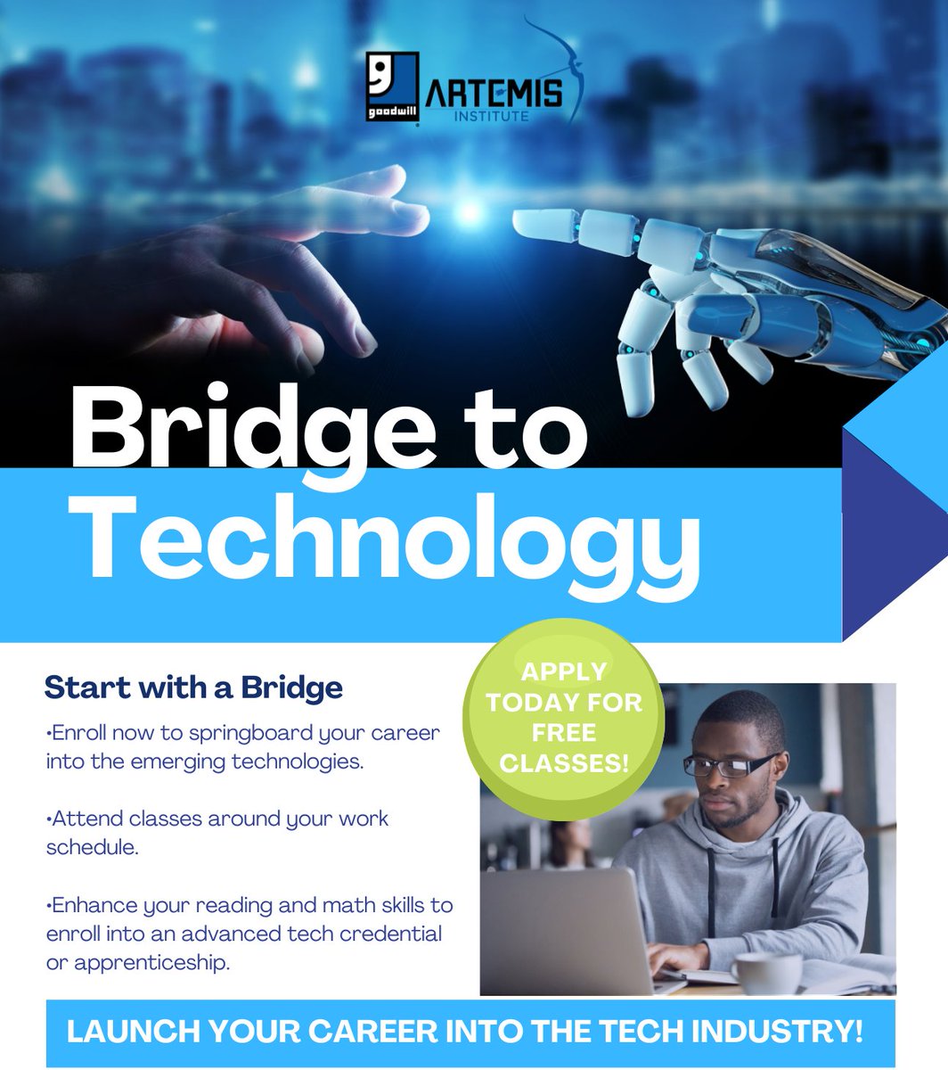 Are you interested in pursuing a career working with advanced technologies? 🖥️ The Bridge to Technology program of the Artemis Institute will launch on September 27th! Enhance your reading and math skills to kickstart your tech career.

Learn more here: mokangoodwill.org/work-for-goodw…