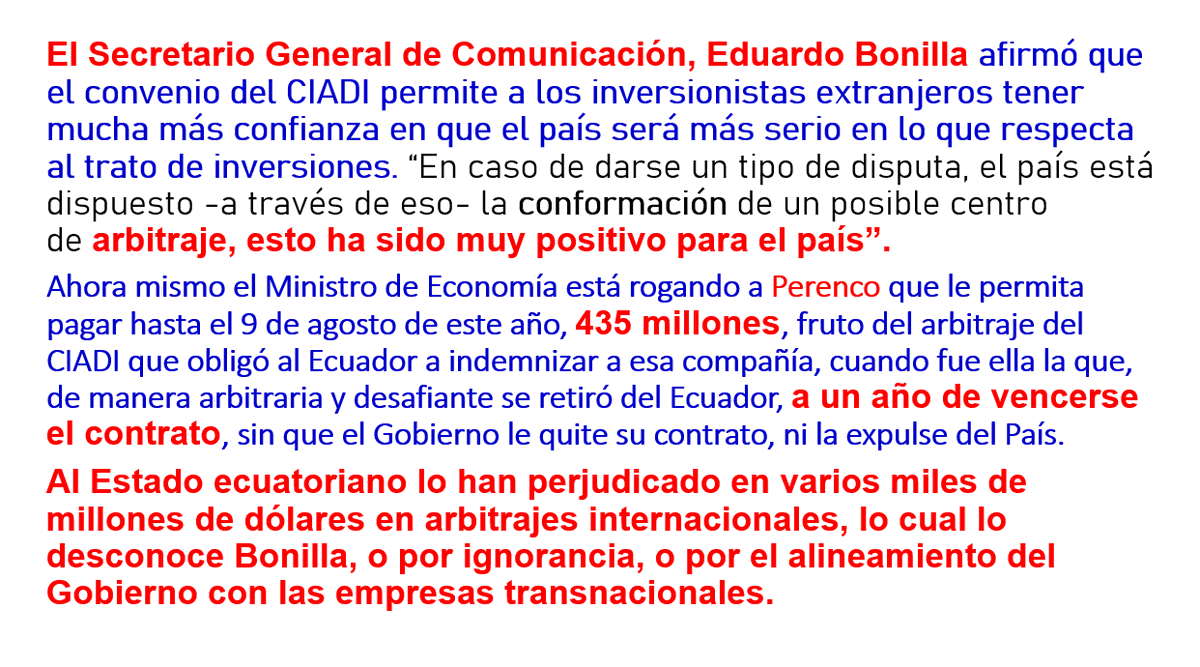 augustotandazo's tweet photo. Los voceros del Gobierno sobre el tema del CIADI y la defensa de la impunidad a favor de las transnacionales. Observe: https://t.co/jepnYnffSE