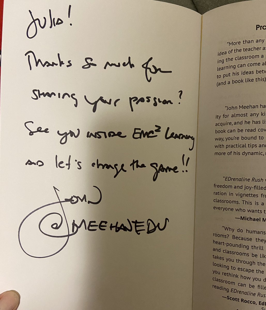 Started my day off with a KTI star shoutout and ended it a signed copy of Edrenaline Rush! Thank you so much <a href="/MeehanEDU/">John Meehan</a> for the amazing sessions, game night, book and giving a young teacher the time to share ideas!! I am beyond excited to change the game! #KTI21 #KTISummit