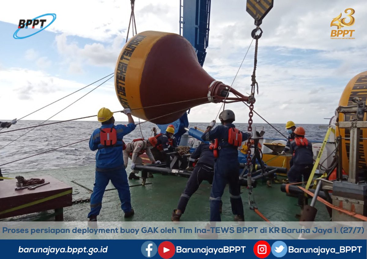 Barunajaya_BPPT's tweet image. KR Baruna Jaya I @BPPT_RI Selasa (27/7) berhasil memasang Buoy Indonesia Tsunami Early Warning System (Ina-TEWS) di kawasan Gunung Anak Krakatau. Bouy GAK telah berhasil mengirimkan data dan diterima dengan baik oleh sever Ina-TOC.

#BarunaJayaBPPT
#BPPTSolidSmartSpeed