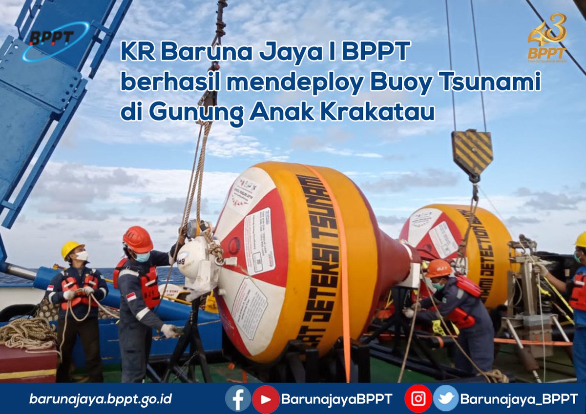 Barunajaya_BPPT's tweet image. KR Baruna Jaya I @BPPT_RI Selasa (27/7) berhasil memasang Buoy Indonesia Tsunami Early Warning System (Ina-TEWS) di kawasan Gunung Anak Krakatau. Bouy GAK telah berhasil mengirimkan data dan diterima dengan baik oleh sever Ina-TOC.

#BarunaJayaBPPT
#BPPTSolidSmartSpeed