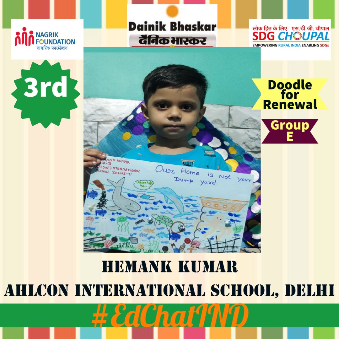 edu_sdg's tweet photo. 🥁🥁🥁🥁
Results of 
#1000DaysofSDGBanner
#DoodleforRenewal
Group E
1- Aarvi Gangwal
2- Mishka Singhal
3- Hemank Kumar

#1000DaysOfSDGAction 
#SDGKiBaat
#SDGChoupal
Congratulations to all the participants and to our dear winners. 
🏆🏆🏆🏆🏆 https://t.co/N8qkO8WAtq