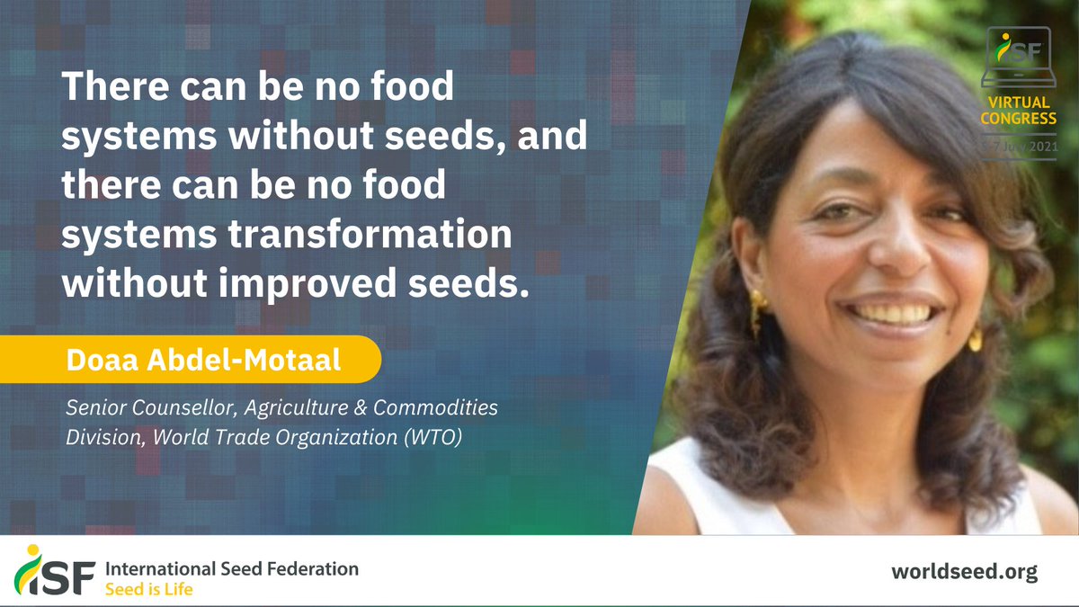 SeedFed's tweet image. At #ISFVirtual2021, the @wto, represented by Senior Counsellor Doaa Abdel-Motaal, emphasized the need for robust international #trade to ensure #foodsecurity. Watch her conversation with ISF Seed Health Manager, Dr Rose Souza Richards on #ChannelWorldSeed: youtu.be/3vA3sVLJyn0