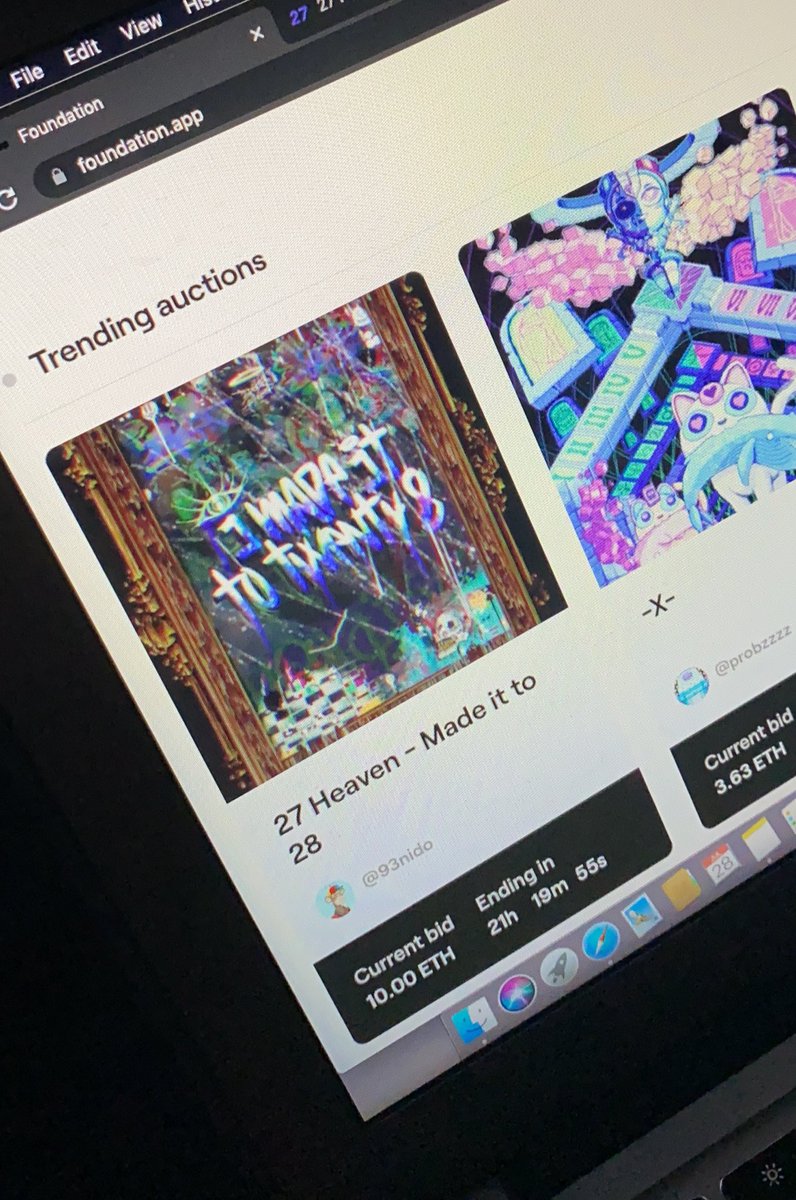 93nido's tweet photo. Just hit the home page of @withFND for #trending auctions 🤯🤯

CURRENT BID : 10 eth 🙏🏽🙏🏽

Thank you to everyone out here living in #crypto Twitter for the memories of my 28th birthday 🙏🏽🙏🏽 https://t.co/rwYGd1akEv
