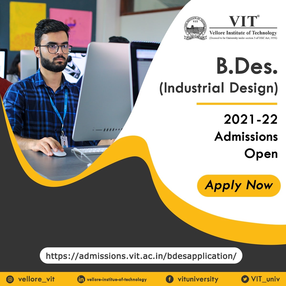 VIT_univ's tweet photo. Develop your skills, knowledge and aptitude and bring out the innovation in the product manufacturing industry by opting for the #BDesign programme at VIT. 

Join us at https://t.co/C1ifwcC3Yf

#VIT
#BDesign
#DesignProgramme
#UGProgrammes
#Admissions2021
#DesigningCourses https://t.co/6nsEyNiRR7
