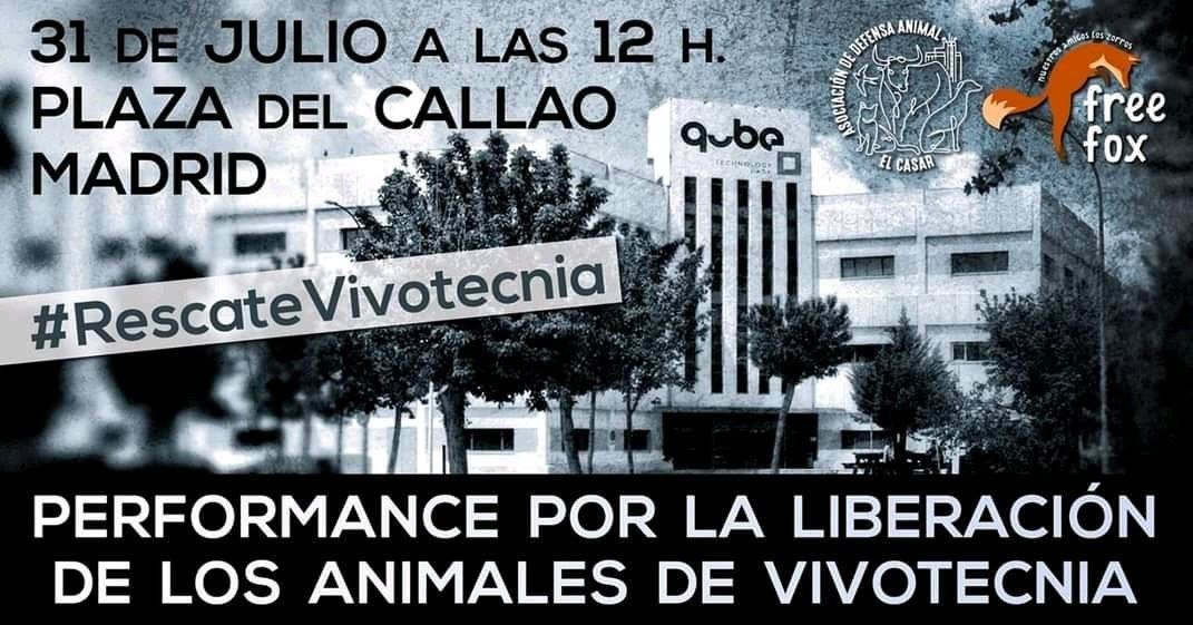 #VeggieEventos 

Este sábado, en Madrid, performance por la liberación de los animales de Vivotecnia. 

Info de <a href="/stopvivotecnia/">STOPVIVOTECNIA</a>