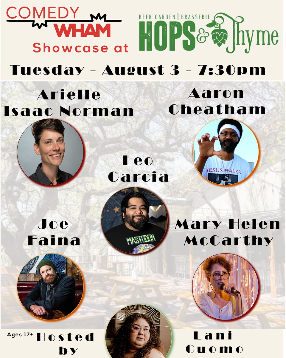 Comedy Wham (@comedywham) on Twitter photo Heckuva lineup next Tuesday 8/3 7:30pm in Lakeway!!
Come out to <a href="/hops_thyme/">HOPS & THYME (Lakeway TX)</a> for food and free laughs !!
Guest host @hollipooop with @DemiBinarielle @chefrey_bogart <a href="/LeoGarciaComedy/">Marijuano Garcia</a> <a href="/faination/">Joe Faina</a> Mary Helen McCarthy & more Heckuva lineup next Tuesday 8/3 7:30pm in Lakeway!!
Come out to <a href="/hops_thyme/">HOPS & THYME (Lakeway TX)</a> for food and free laughs !!
Guest host @hollipooop with @DemiBinarielle @chefrey_bogart <a href="/LeoGarciaComedy/">Marijuano Garcia</a> <a href="/faination/">Joe Faina</a> Mary Helen McCarthy & more
