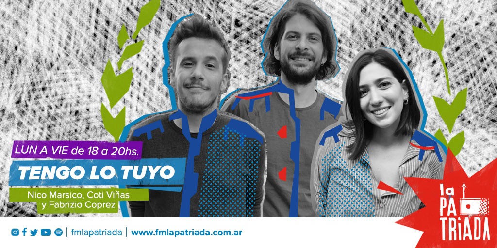FMLaPatriada's tweet photo. Ya empezó @TLTFM con @Nicomarsico, @cotyvile  y @FabroCoprez 👉hasta las 20hs por https://t.co/o5ixutm7RE o bajate la app acá https://t.co/p9SABjcRN9 📻 https://t.co/LB5B5nQhTG