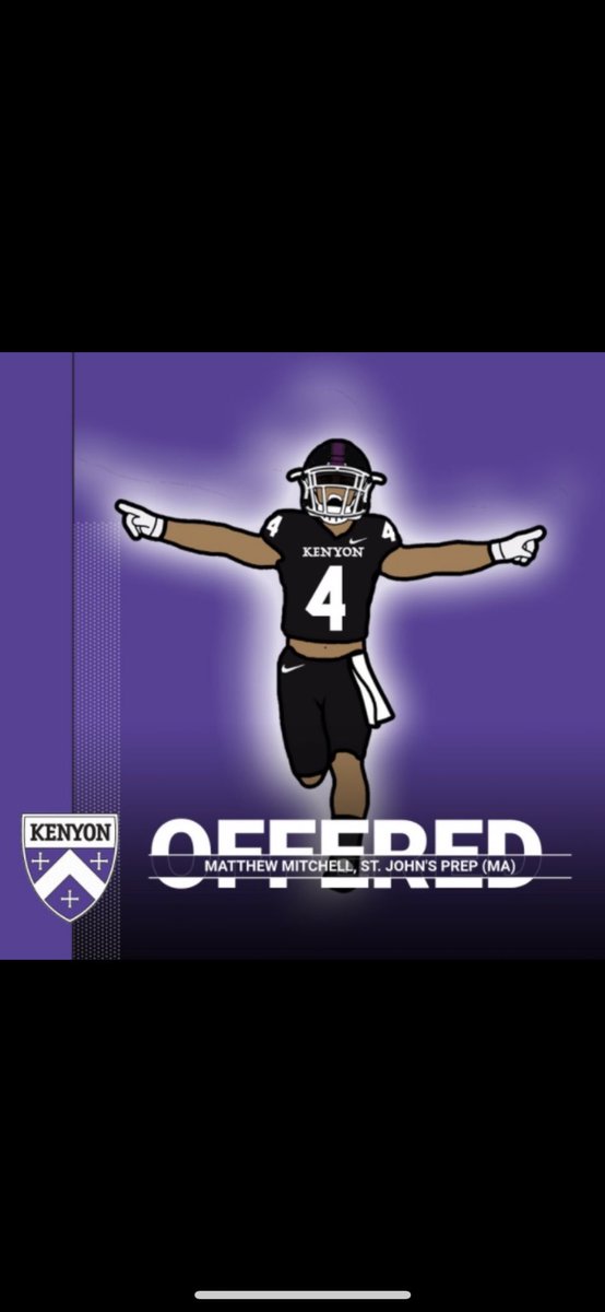 I’m Excited to receive an offer of full support through the admissions process from <a href="/KenyonFootball/">Kenyon Football</a>. <a href="/IanMGood/">Ian Good</a> <a href="/StJohnsPrepFB/">St. John’s Prep Football</a> #GoLords #EarnYourShield