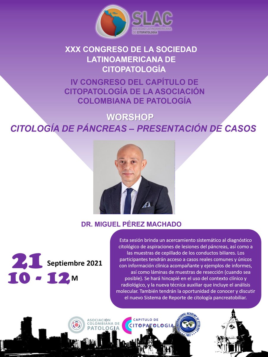 Los invitamos a nuestro Workshop CITOLOGÍA DE PÁNCREAS en el marco del XXX Congreso Latinoamericano de la SLAC 2021 #CongresoSLAC #CitopatologiaCartagena2021 #workshops #CitologíaPÁNCREAS #cytopath