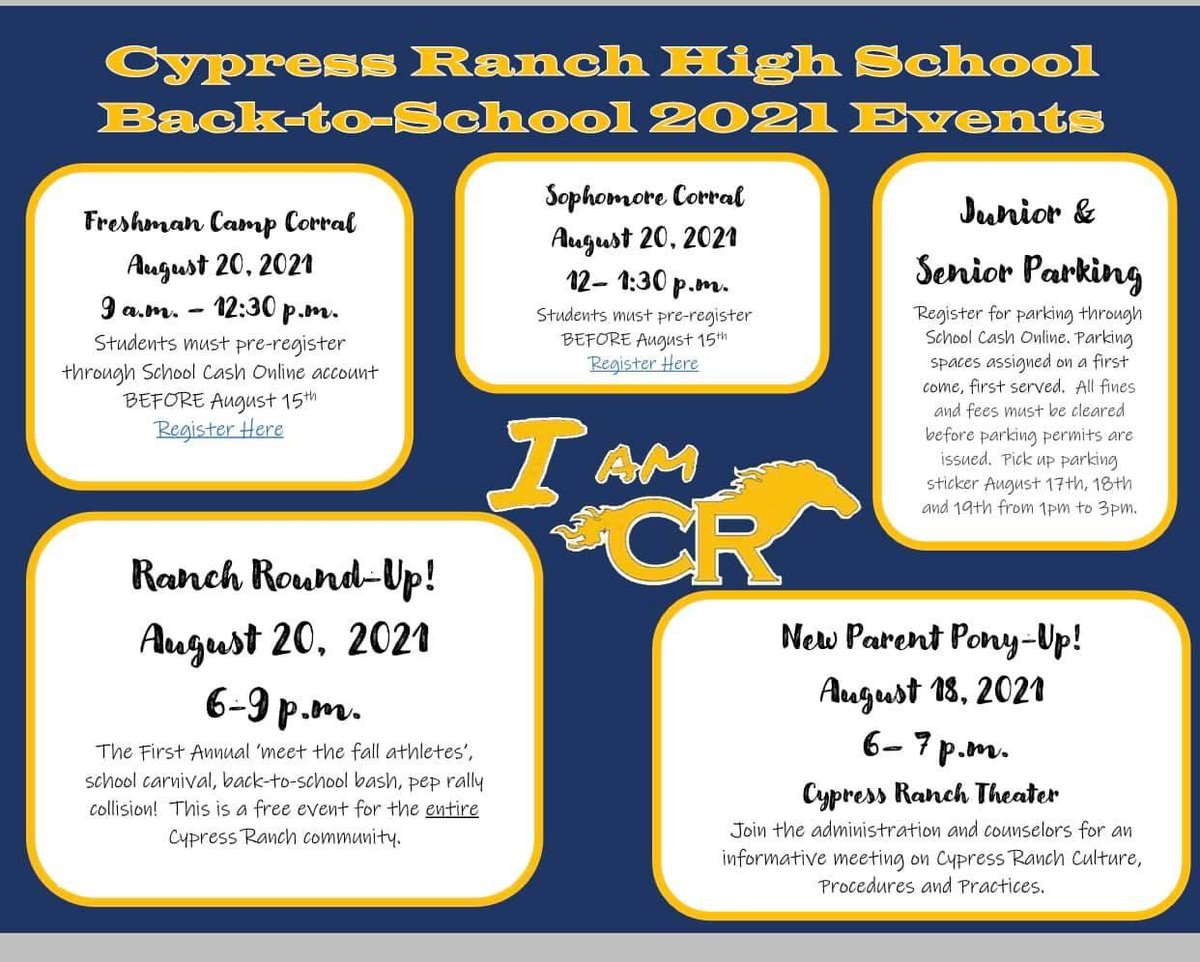 Please mark your calendars for these upcoming events!! 
***Special more to sophomores- the registration link is not working.  I will fix the problem and send a specific messenger to sophomores with working link.