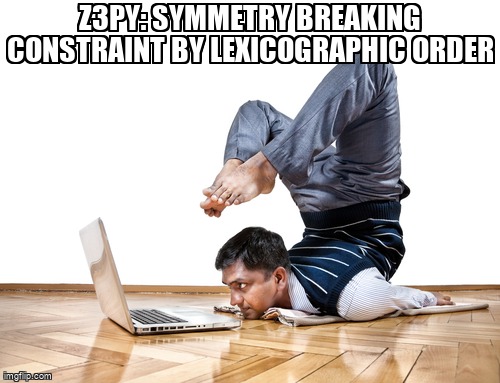 overflow_meme's tweet image. z3py: Symmetry breaking constraint by lexicographic order stackoverflow.com/questions/6855… #smt #z3py #z3 #lexicographicordering #lexicographic