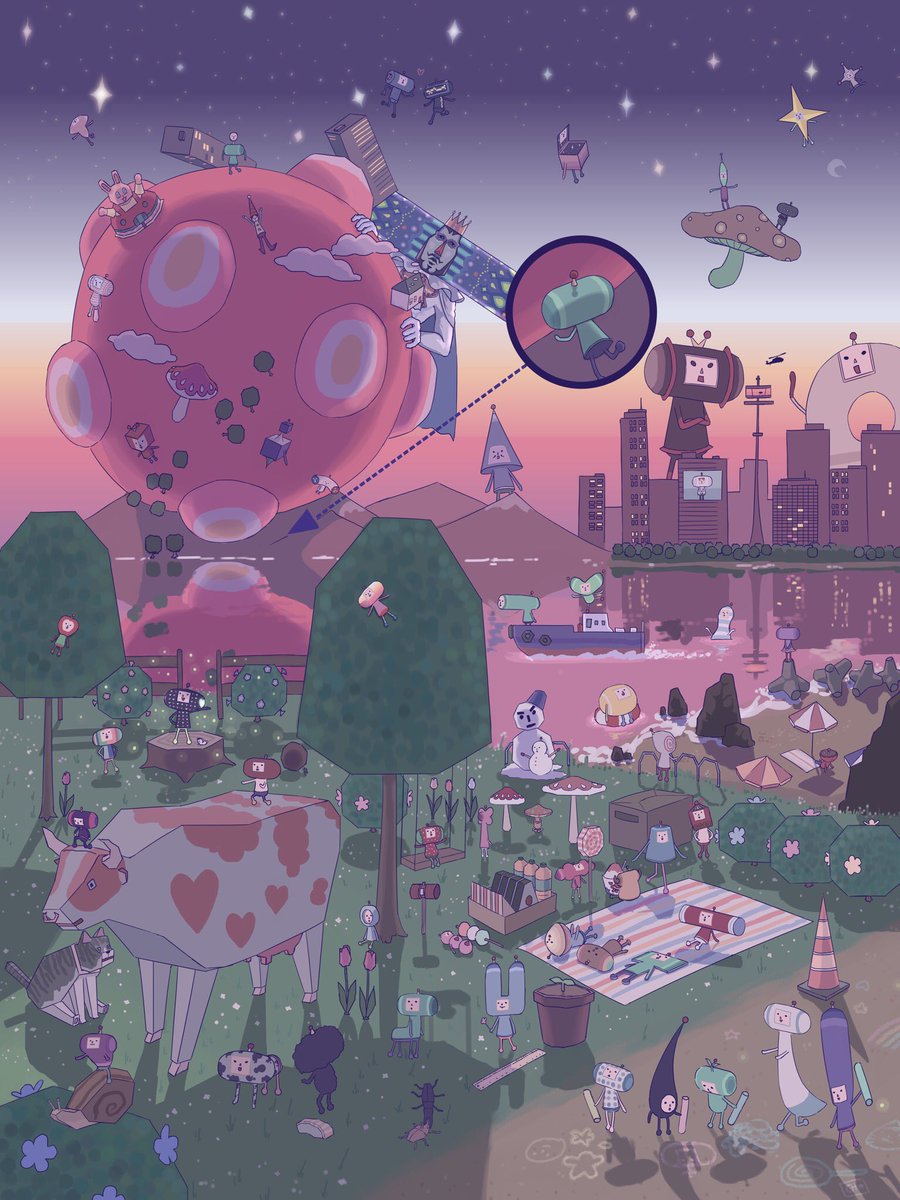 ambiguitybear1's tweet photo. I love this series so much. @KeitaTakahash 's legacy has shaped my childhood and I still revisit the games. Took about 4-5 days. I would love to make this into a poster or something. #katamari #katamaridamacy #art https://t.co/l4lRNRWsnW