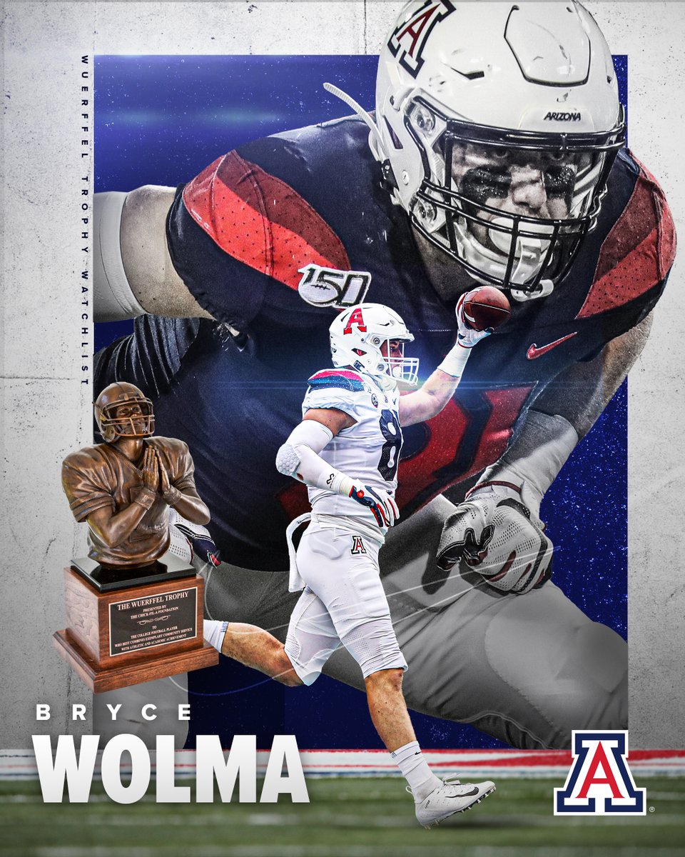 ArizonaFBall's tweet photo. Shoutout to our guy @brycewolma2 in being named to the 2021 @WuerffelTrophy watch list 🏆

#ItsPersonal #BearDown https://t.co/Jaj8WMZEgN