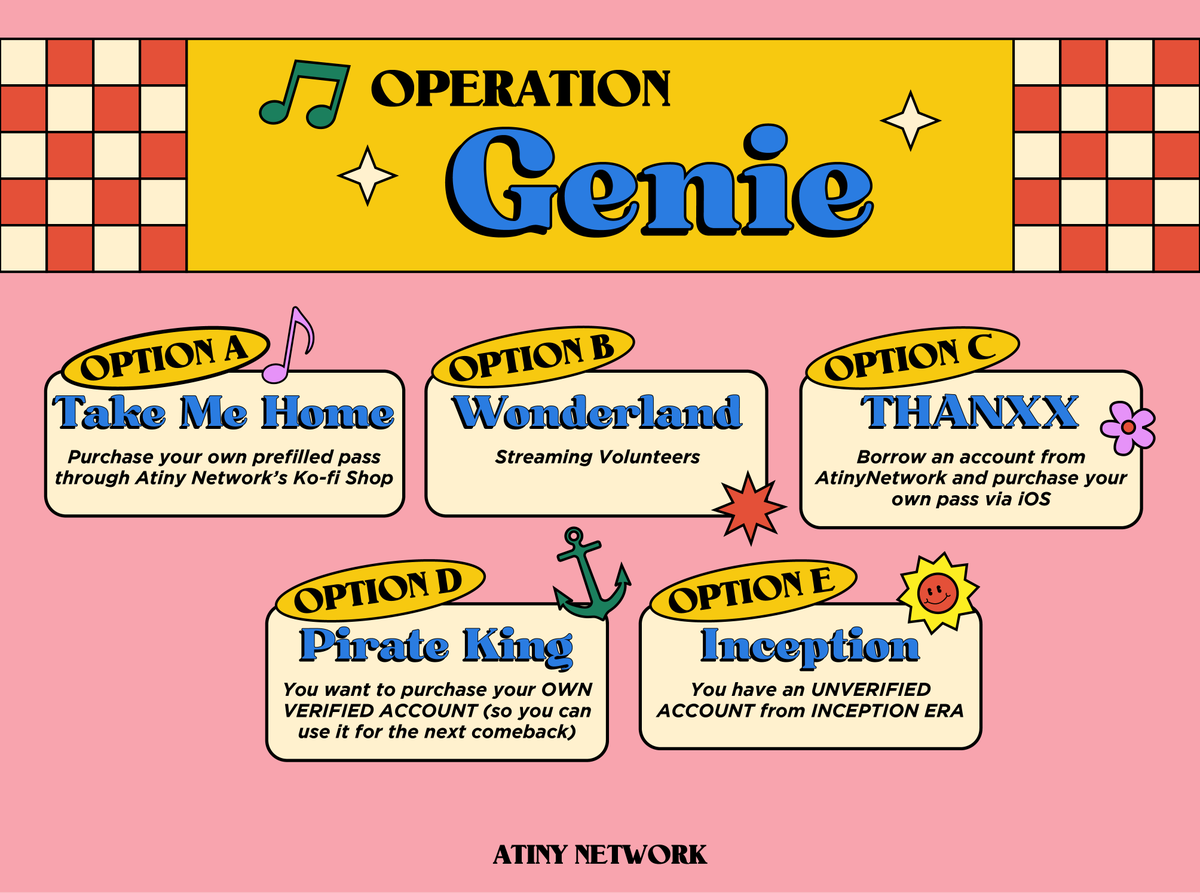 AtinyNetwork's tweet photo. 🧞‍♂️ OPERATION: GENlE 🧞‍♂️

Please read the thread below for important info on our plans for 🧞 and how to get passes! 

Don't forget to share this with all ATINY. ✨

IMPORTANT LINKS: https://t.co/tzss3eoHUi

#ATEEZ @ATEEZofficial #에이티즈 https://t.co/5NxLDf5kcm