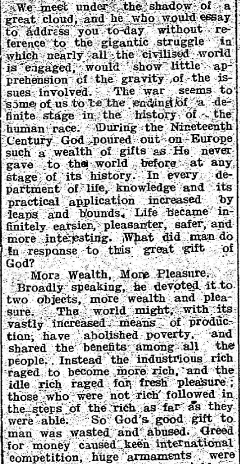 AustAnglican's tweet photo. 29 July 1915: the day after the installation of their first bishop, #Anglicans of the Diocese of #Willochra get straight down to business, opening their first #Synod, in an environment in which Australia was at war. #anglican #106years Extract from Bishop White's address: https://t.co/9D1MUMOlfE