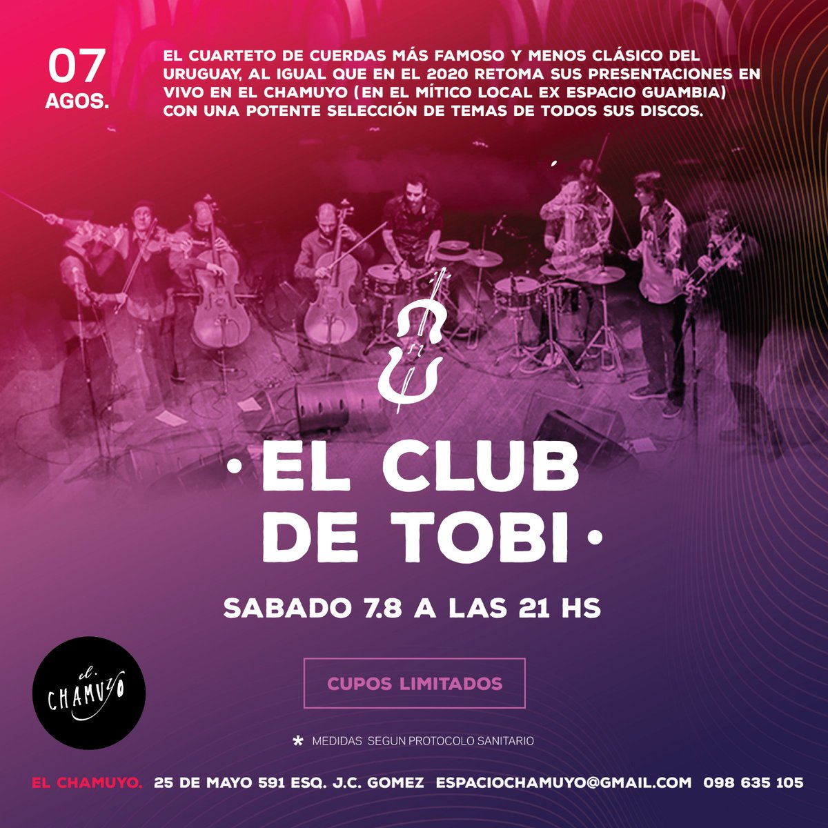 Atención cambio de fecha! Por razones ajenas a la banda la fecha en el Chamuyo se traslada al sábado 7 de agosto!