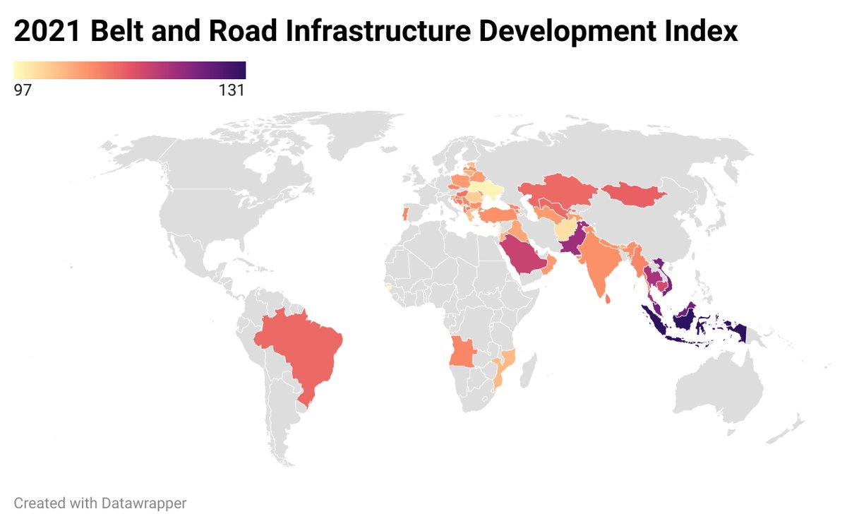 ChinaGSProject's tweet photo. Sinosure &amp; the China International Contractors Association released their new BRI Infrastructure Development Index that indicates where they think conditions are best for infrastructure growth. Lots of interest in ASEAN countries, not so much in Africa: https://t.co/XfKeWRRM4V https://t.co/hV6TypRY5U