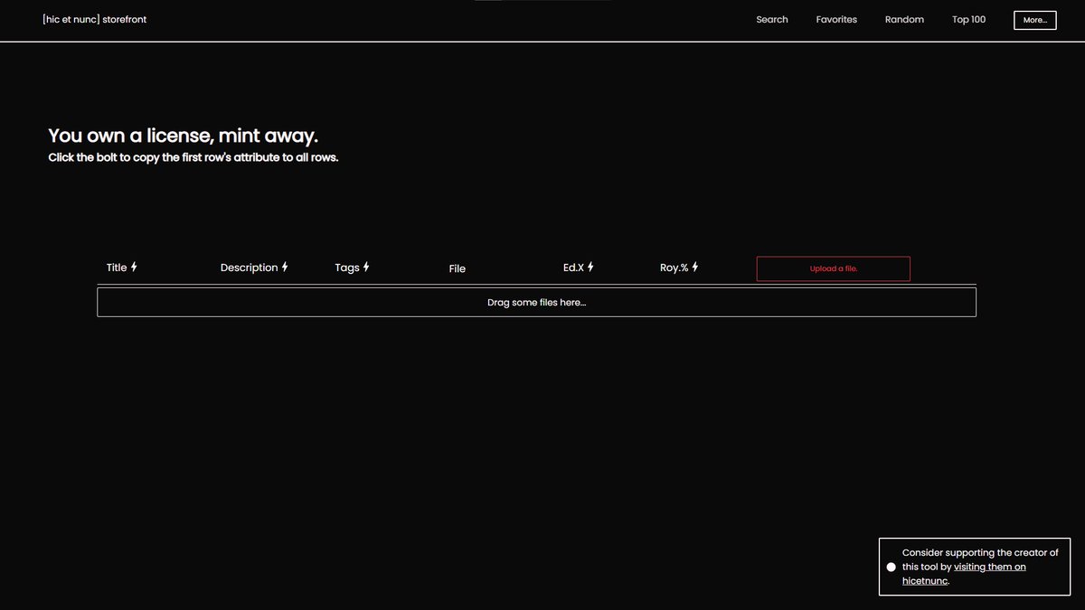 homeworkpunks's tweet image. 🚨Feature alert! 🚨

[hic et nunc] storefront proudly boasts a batch minter! Mint hundreds, even thousands - (if you can stomach the storage and gas) at once. Once sign, multiple mints, consecutive #OBJKT IDs on #hen.

henstorefront.xyz/mint