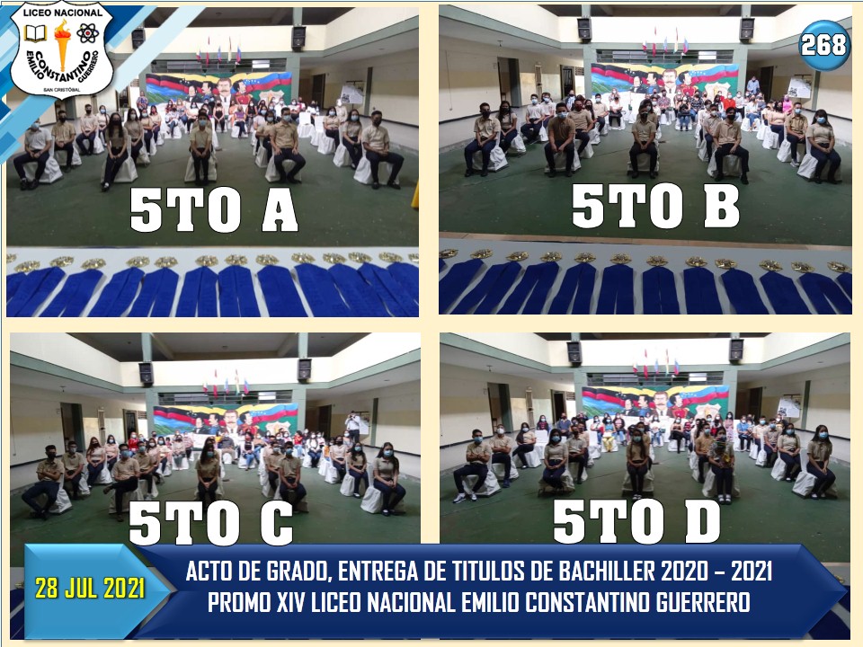 CraEmilioCG's tweet photo. 28 JULIO 2021 - ACTO DE GRADO, ENTREGA DE TITULOS DE BACHILLER 2020 – 2021 PROMO XIV LICEO NACIONAL EMILIO CONSTANTINO GUERRERO. @charlychaves @ZonaEducTachira @CIRCUITO134 https://t.co/mYS5nZypxD