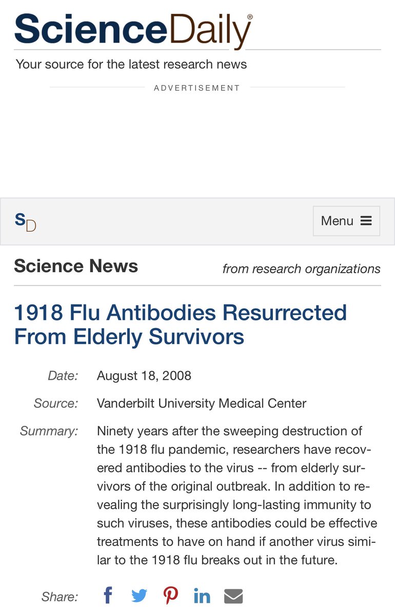 DrRalphNap's tweet photo. “The researchers collected blood samples from 32 survivors age 91-101 years and found that all reacted to the 1918 virus, suggesting that they still possessed antibodies to the virus.”

You have life long immunity to any virus you’ve ever had. https://t.co/aiNT94jSOa