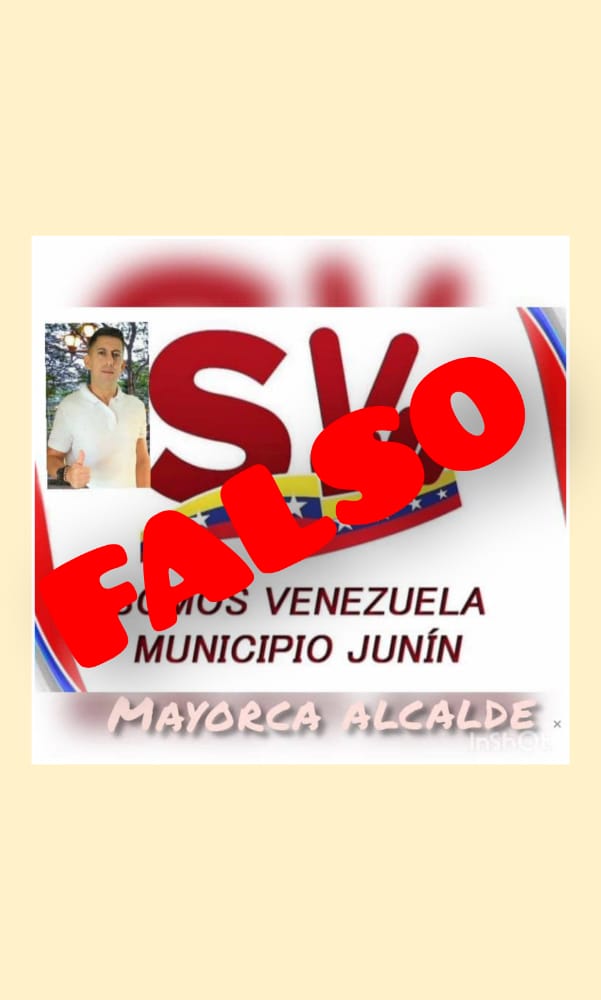 El movimiento Somos Venezuela del Estado Táchira No Apoya, la candidatura del compatriota Pedro Mayorca en el municipio Junín, respetamos las aspiraciones personales, pero No promocionamos está candidatura agradezco utilizar nuestro eslogan para promocionar individualidades