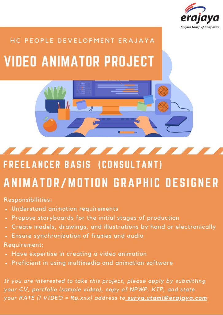 suryautami_'s tweet photo. @hrdbacot met pagi mincot~
Minta tolong sebar loker freelancer animator/motion graphic designer ya. Bisa remote jadi ga terbatas tempat. Siapa aja boleh coba dan jangan lupa sertakan rate pervideonya berapa hihi   

Thankyou mincot. Have a nice day 🥰
#lokercot https://t.co/K6oeynlS85