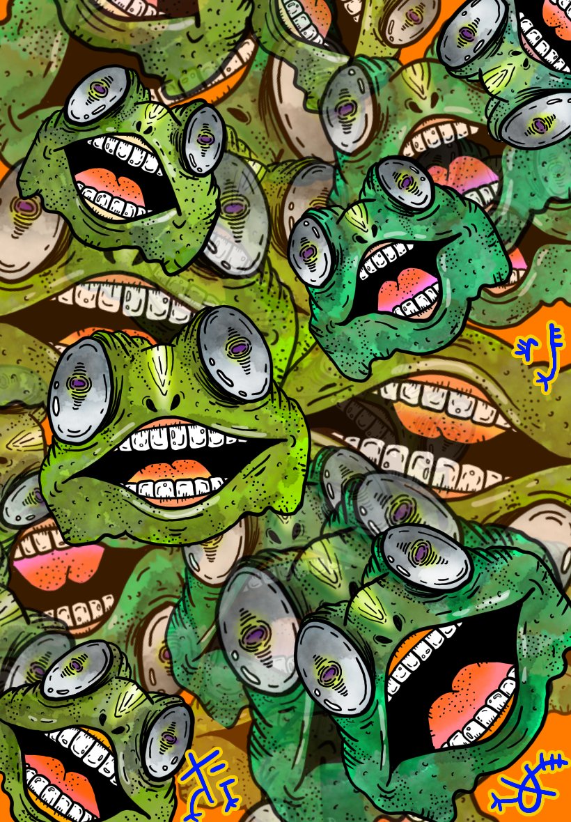 open mouth no humans orange background teeth looking at viewer signature monster  illustration images