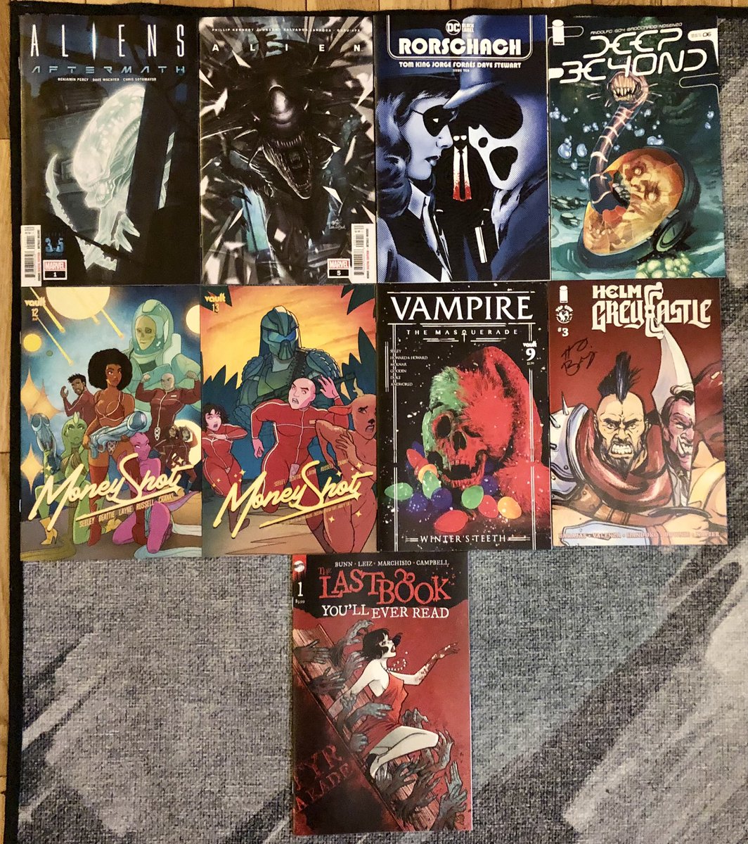 ComicBookSlayer's tweet photo. Been a while, but finally made it back to the local comic book shop. Here’s this week’s pull:
#pulllist #comics #comicbooks #starwars #aliensaftermath #alien #deepbeyond #rorschach #helmgreycastle #vampirethemasquerade #thelastbookyoulleverread #moneyshot https://t.co/WynV0etD5R